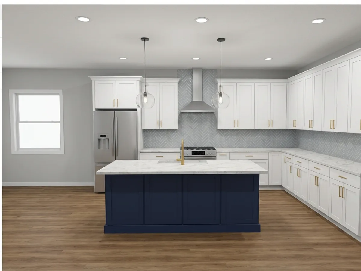 Typical 3D configurator rendering of a kitchen